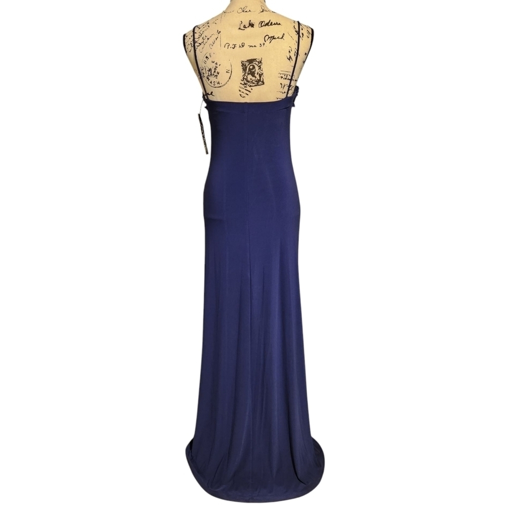 Onyx Nite Navy Blue Jersey Knit Stretch Sweetheart Gown - Picture 6 of 8